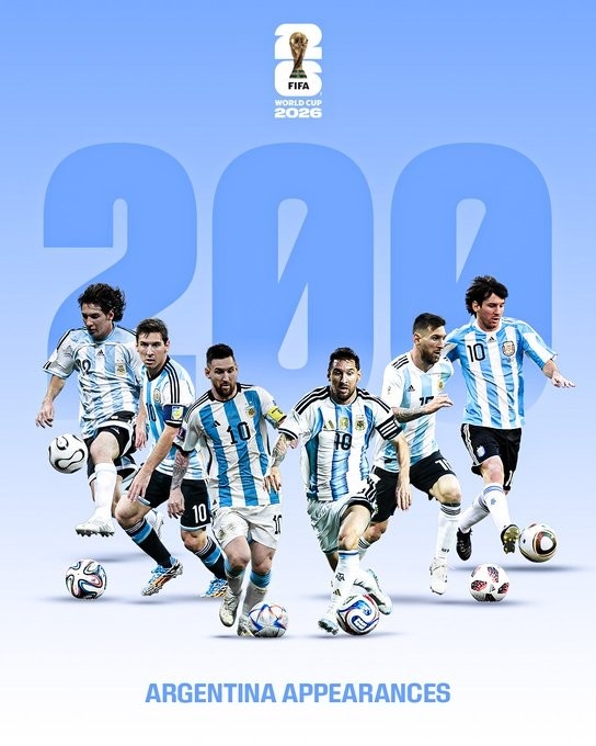 FIFA晒梅西数据：国家队200场，世界杯27场，赛事并列最佳射手